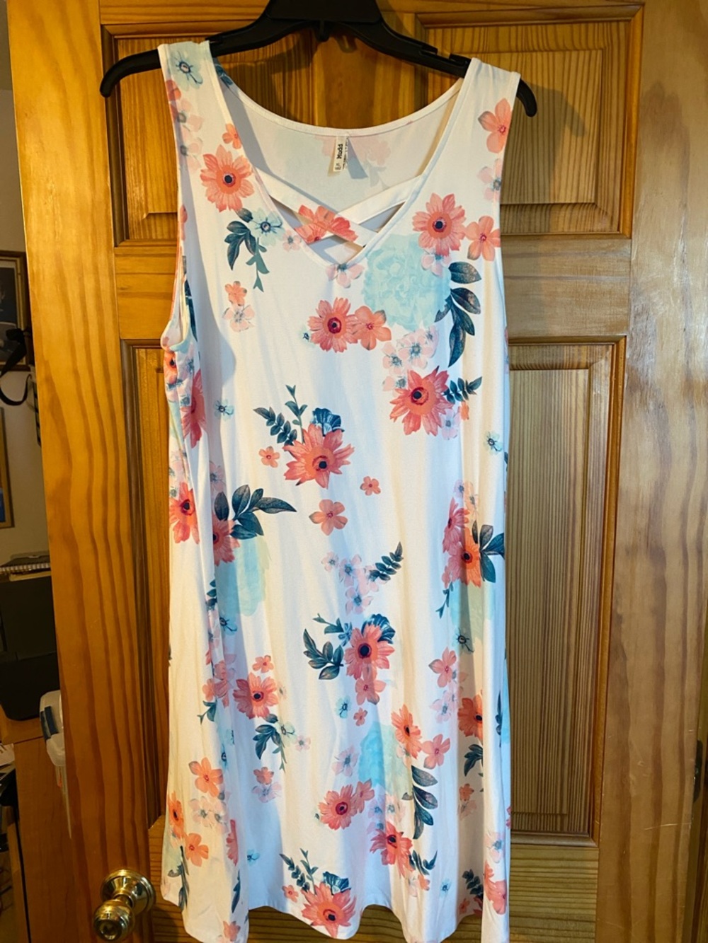 Mudd White Floral Midi Dress with Pink and Blue Flowers